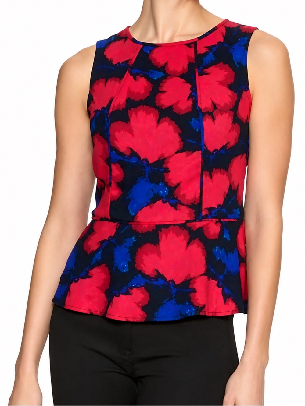 Banana Republic Sleeveless Peplum Top in Red & Blue Floral